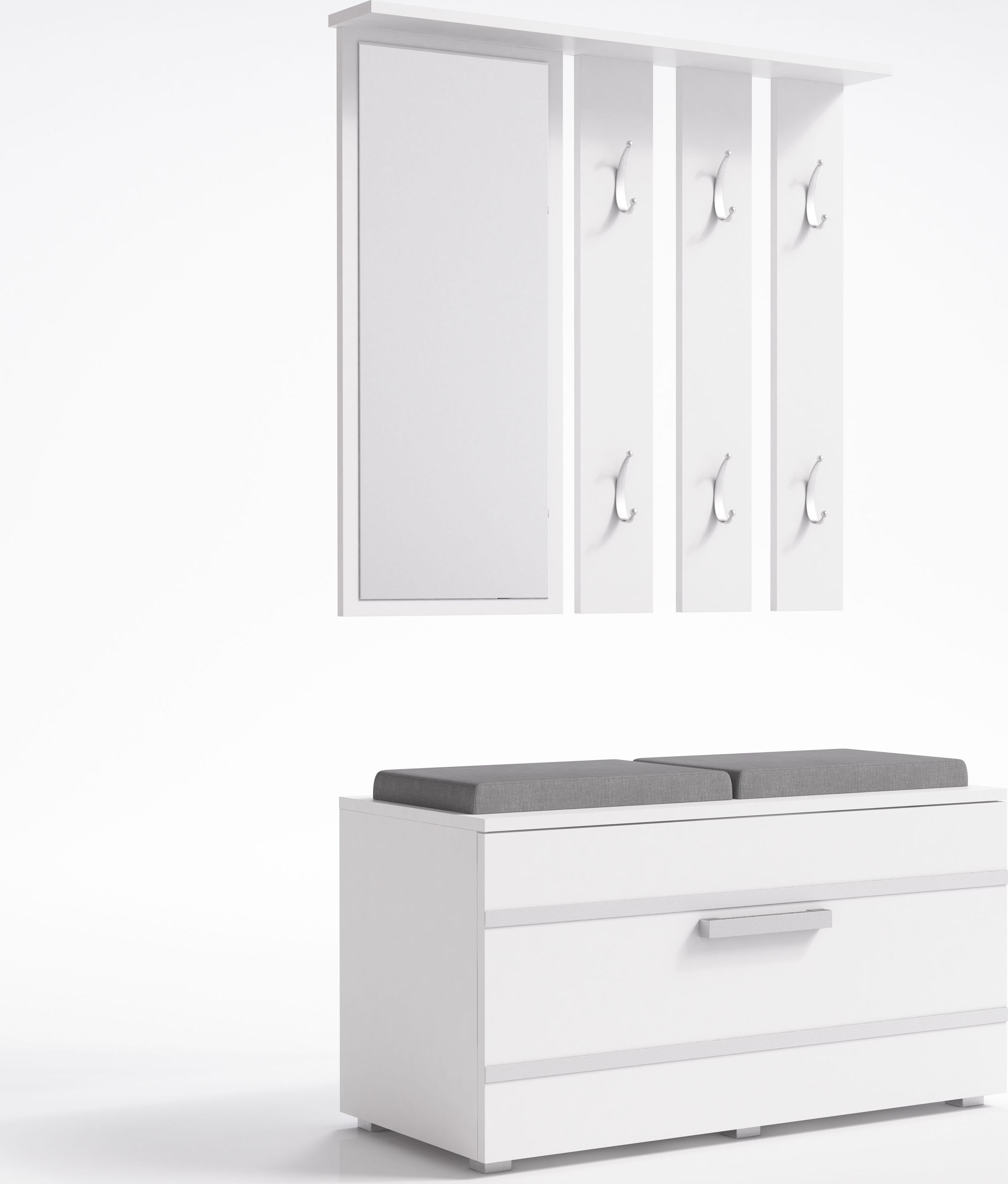 Topeshop GARDEROBA OPAL II WIESZAK LUSTRO SZAFKA NA BUTY / BIEL