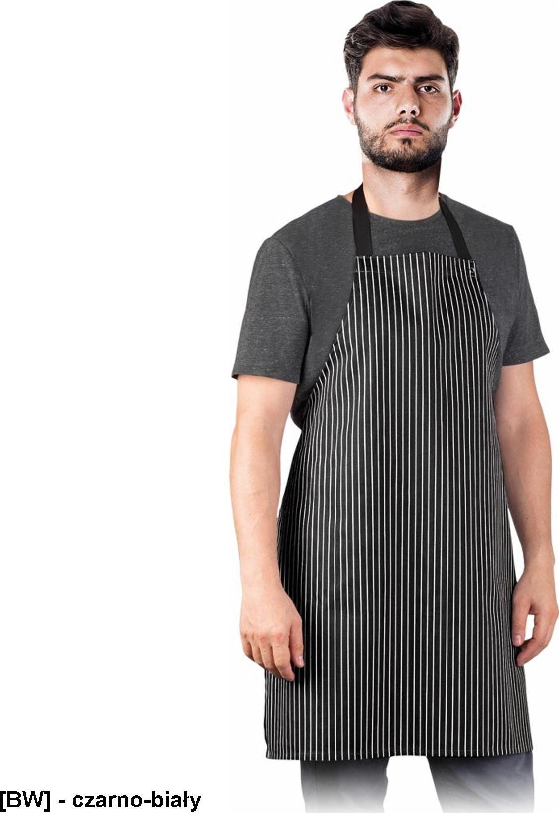 R.E.I.S. FPB-STRAP - fartuch w pasy z regulacą na szyi - czarno-biały - 70x80 cm.