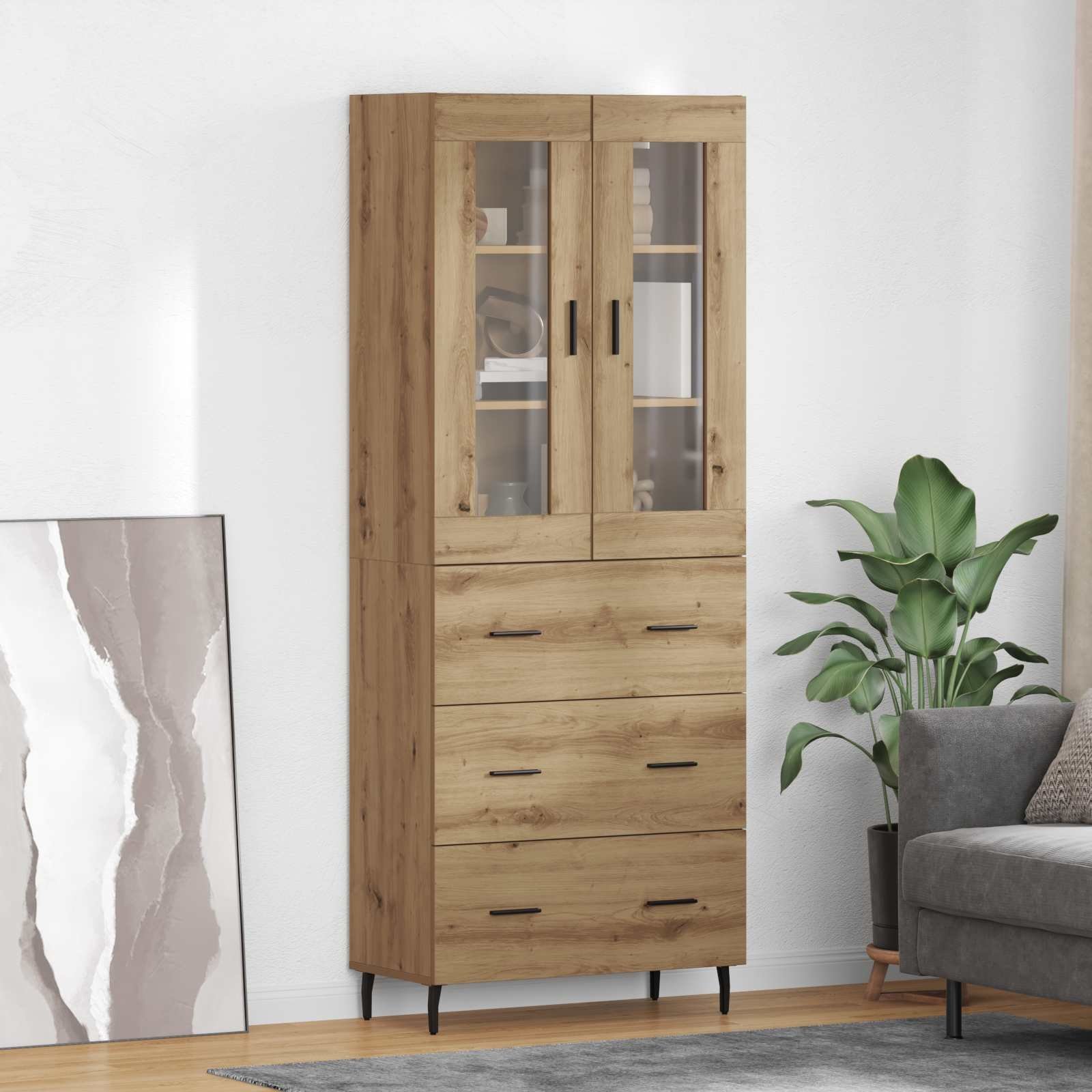 vidaXL Highboard 2 pcs Dąb rzemieślniczy Drewno inżynieryjne i szkło
