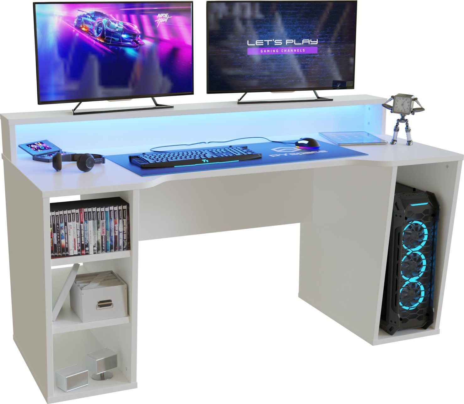 Biurko PYspace Biurko gamingowe SUPERNOVA211 białe z oświetleniem LED