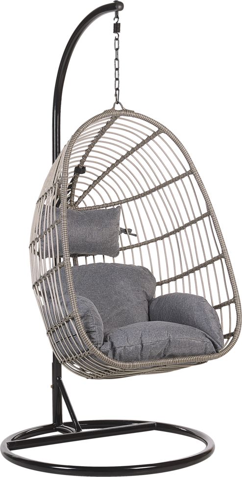 Beliani Fotel wiszący ze stojakiem rattanowy szary CASOLI (188797)