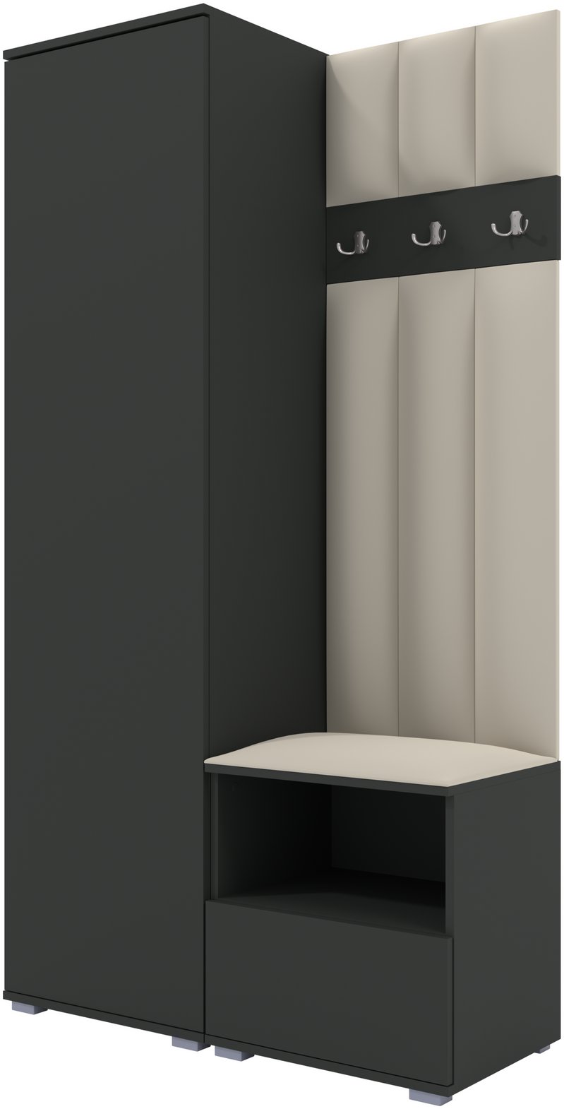 Tapicerowana garderoba Nela I LUX w grafitowym kolorze i tkaninie Trinity 01