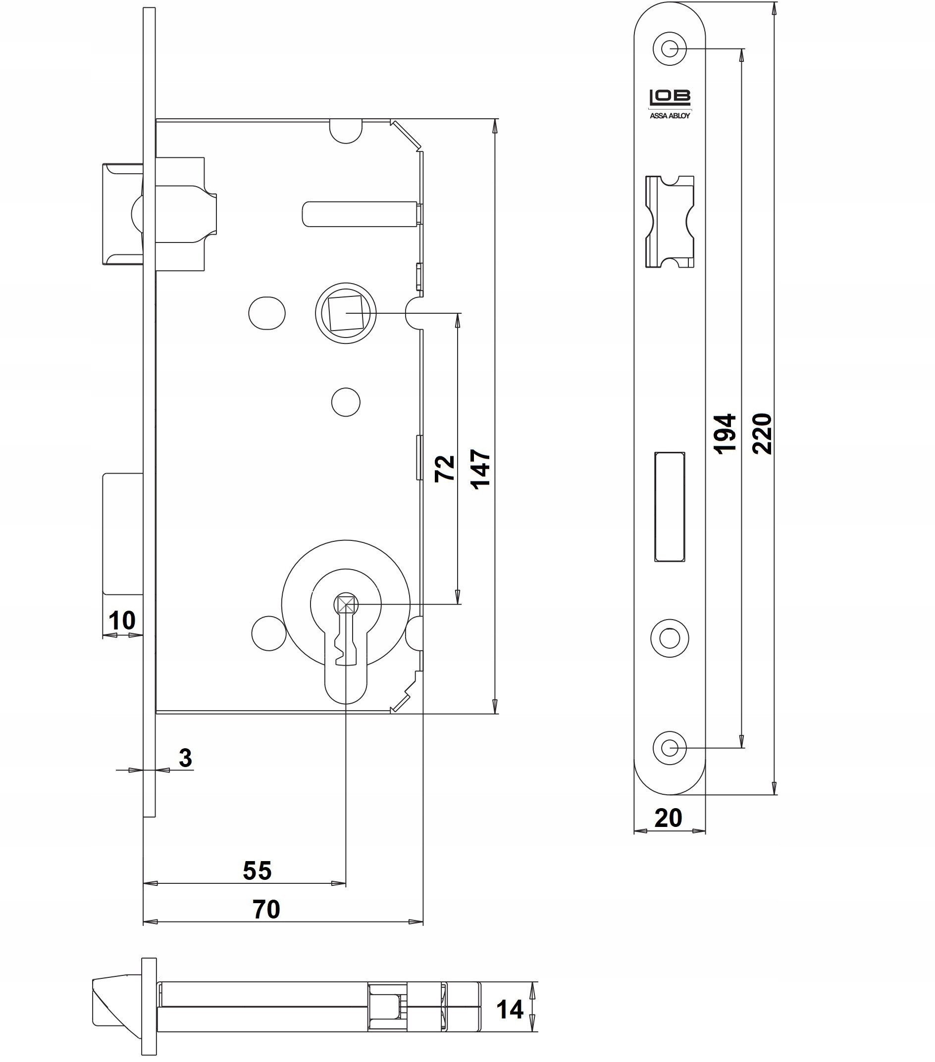 MORTISE LOCK CYL Z7ABP 72/55 RIGHT W ZN