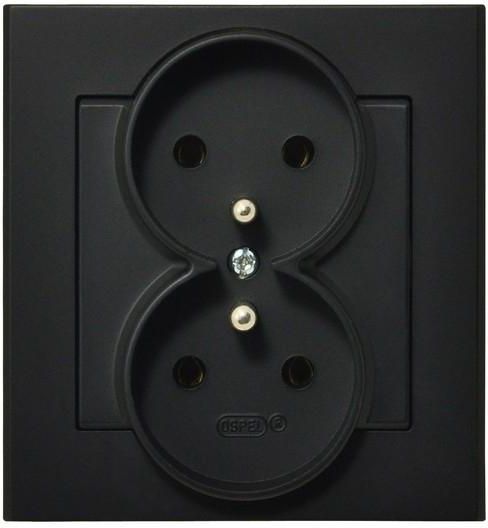 Ospel Gniazdo Sonata podwójne z uziemieniem czarny metalik (GP-2RZ/33)