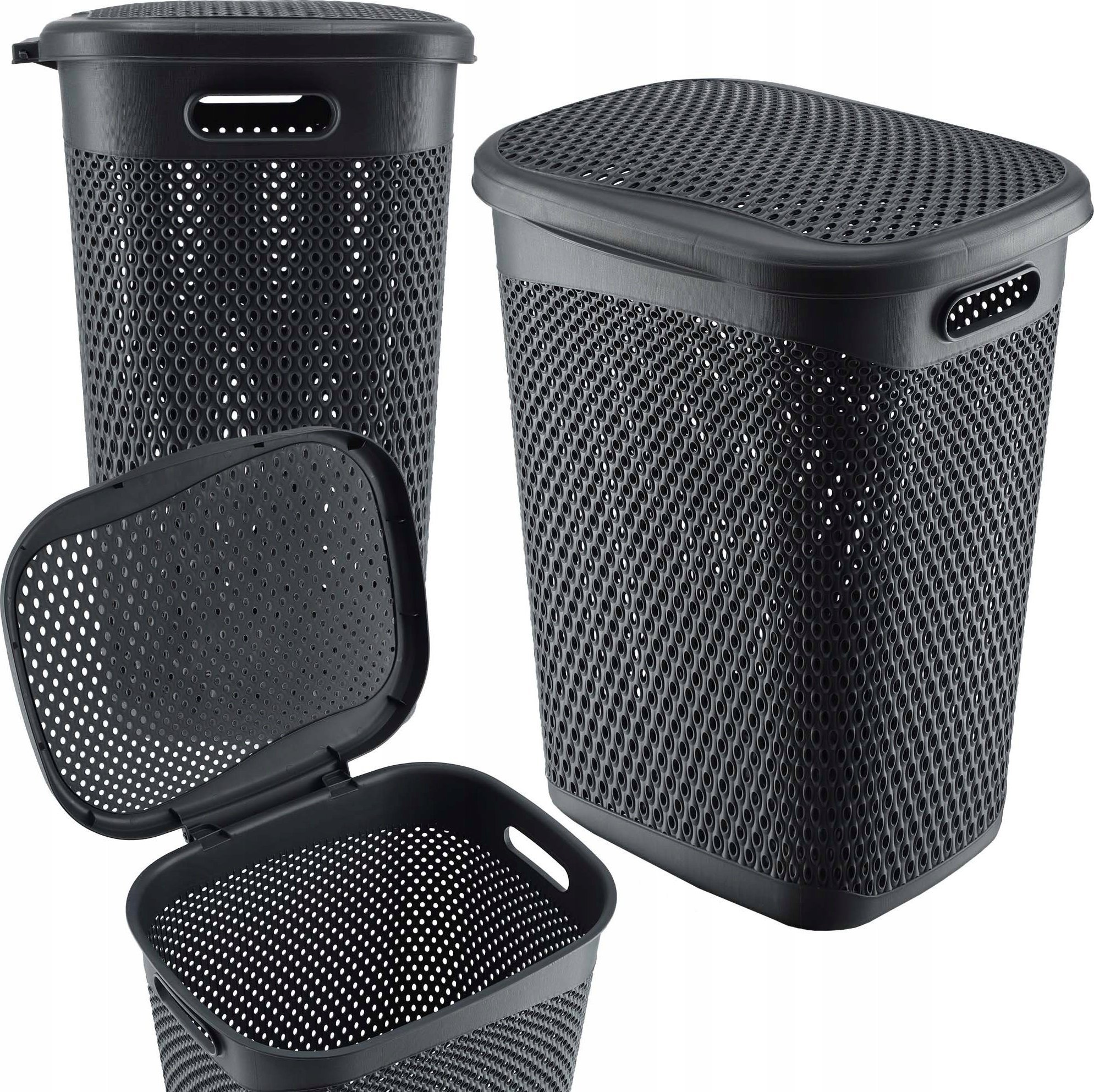 Kosz na pranie Kadax KADAX Kosz Na Pranie Bieliznę Z Pokrywą Pojemnik Duży 55L Szary