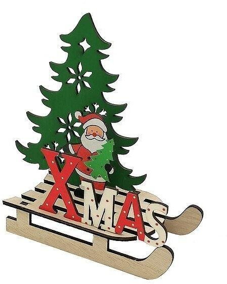 Mikołaj drewniany na saniach 20x18cm