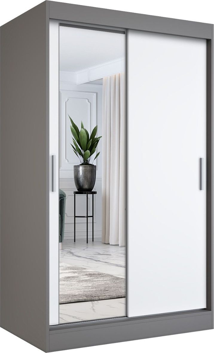 MKPOL Szafa przesuwna MODUO COMFORT 120 antracyt/biała mat z lustrem po lewej