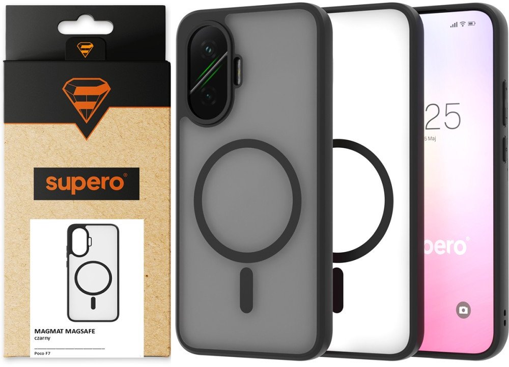 Etui matowe do Poco F7 Magsafe Supero, przezroczysto-czarne