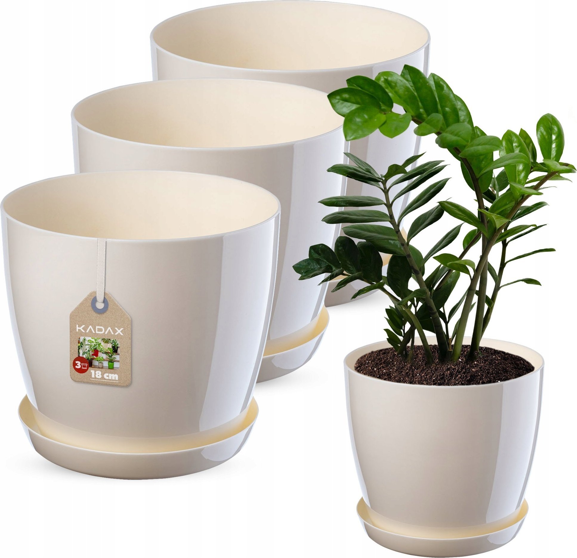 Kadax KADAX Zestaw 3x Doniczka Osłonka Krem Połysk 18cm