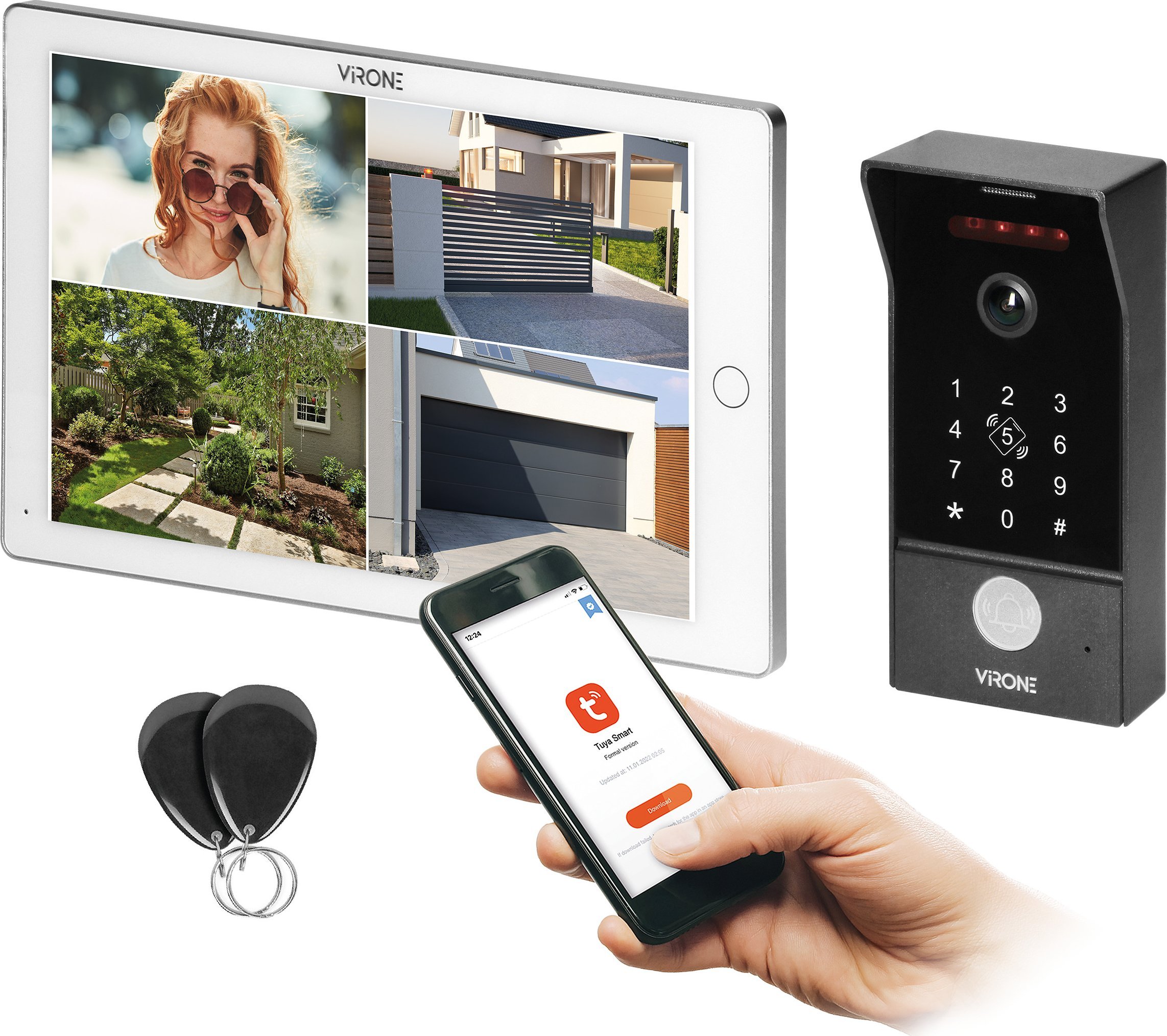 Orno MAILO, zestaw wideodomofonowy jednorodzinny, 4-żyłowy, 10", Wi-Fi, ekran dotykowy, Full HD, RFID, szyfrator