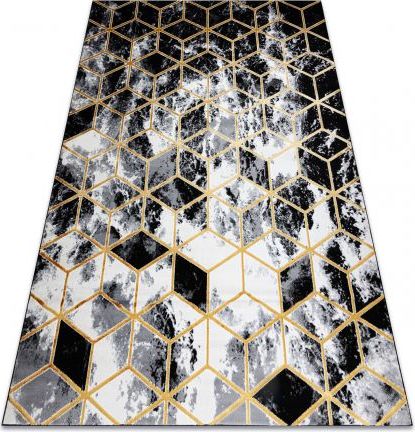 Dywany Łuszczów Dywan GLOSS 3D nowoczesny 409A 82 Sześcian, stylowy, glamour, art deco czarny / złoty / szary, 80x150 cm