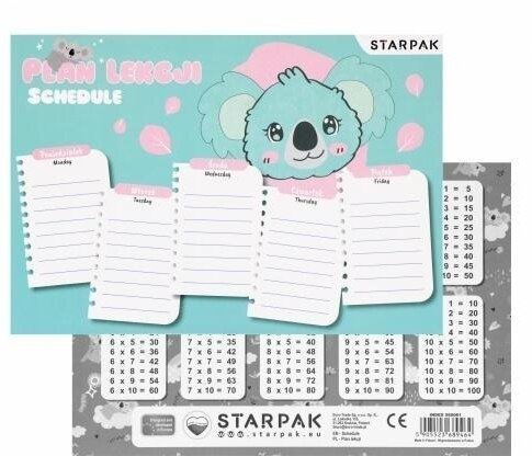 Plan lekcji z tabliczką mnożenia Koala (25szt)