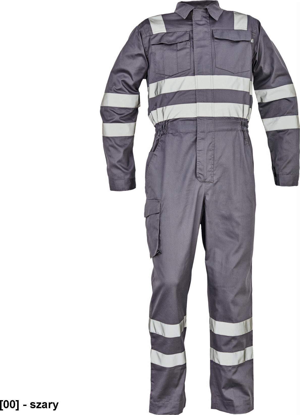CERVA ZAMORA kombinezon roboczy z odblaskowymi taśmami i elastycznymi elementami bocznymi w talii - szary 52
