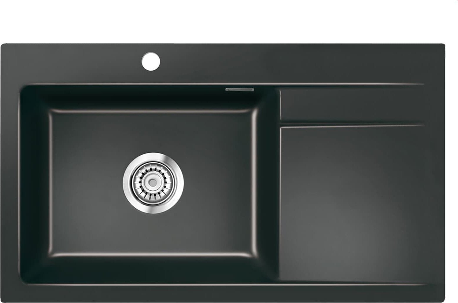 Zlewozmywak SYSTEMCERAM Systemceram Stema 86 SL Nero, zlewozmywak ceramiczny, korek manualny