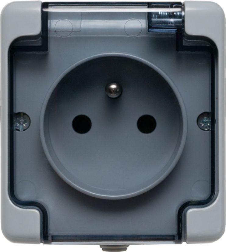 KOS BRYZA Gniazdo hermetyczne pojedyncze z/u IP54 z klapką dymną szare (180032)