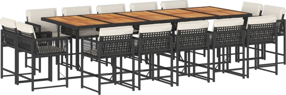 15-cz. zestaw mebli ogrodowych z poduszkami, czarny, rattan PE