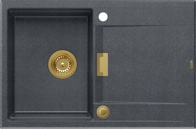 Zlewozmywak Owen OWEN 111 GraniteQ zlewozmywak z syfonem Push 2 Open 1-komorowy z/o (760x500x215; kom. 330x430) black diamond / elementy złote