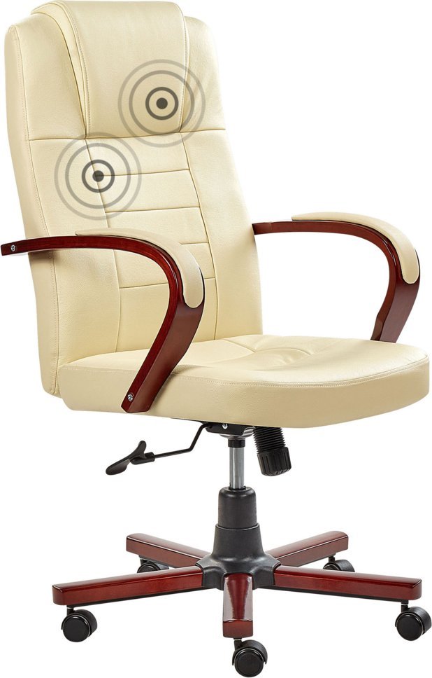 Fotel biurowy DIAMOND Z masażem Skóra naturalna Kremowy
