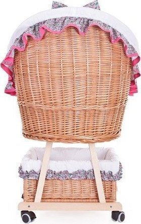 WickerPL Baby Łóżeczko wiklinowe dla niemowląt 90x60 H32/60 cm
