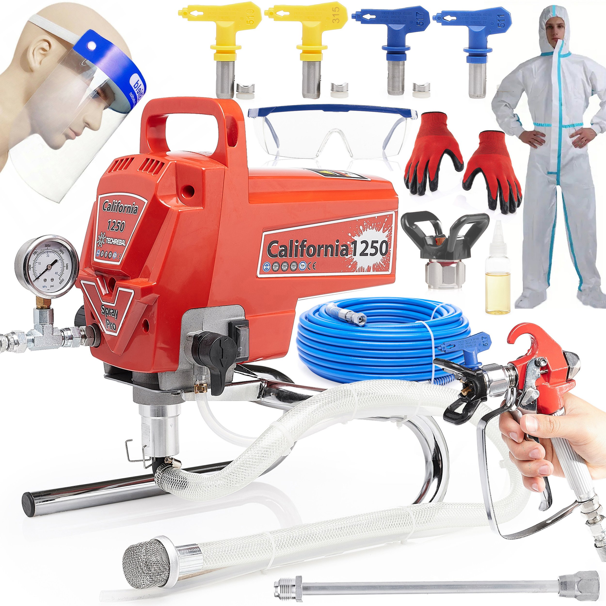 Agregat Malarski Pistolet Hydrodynamiczny 1200W California 1250 Wąż 10M 2L/min 4x Dysza