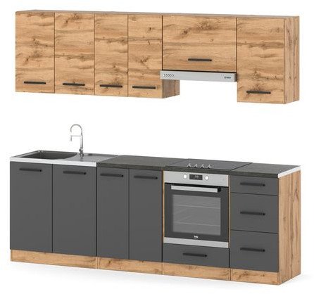 Zestaw Kuchenny Modułowy Z Blatem Mokka 2.4m Wotan Szara Mat San Sebastian