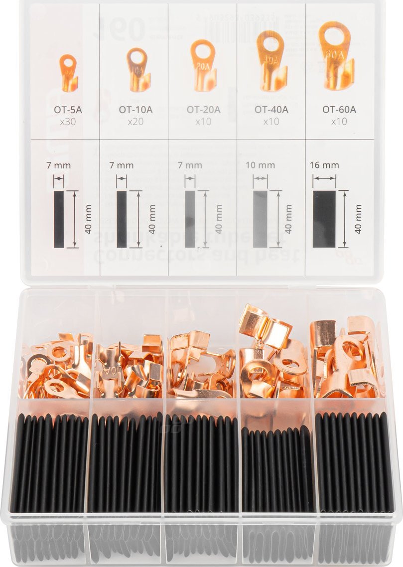 AMiO Konektory oczkowe miedziane koszulki termokurczliwe zestaw komplet 160 el. amio-03933