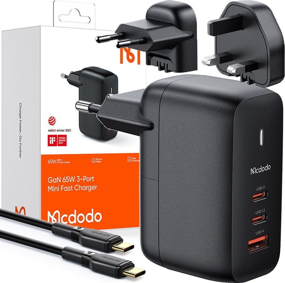 Ładowarka Mcdodo UNIWERSALNA ŁADOWARKA DO TELEFONU, LAPTOPA, GAN 3.0, SZYBKIE ŁADOWANIE, USB-C, PD, USB-A, 65W, MCDODO