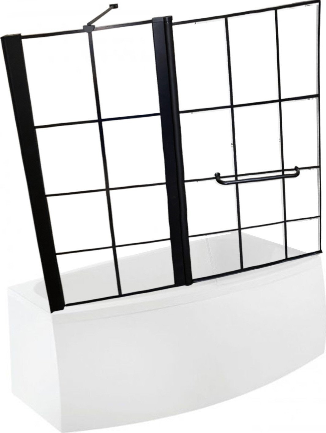 Parawan nawannowy Toule Parawan na wannę 120x140 nawannowy Loft szprosy czarny otwierany