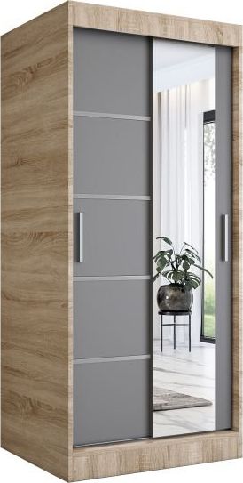 MKPOL Szafa przesuwna MODUO COMFORT 2 90 dąb sonoma/antracyt z lustrem