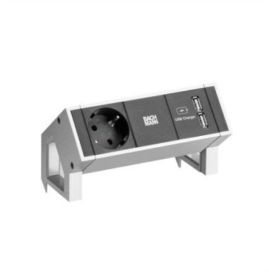 BACHMANN DESK2 1x gniazdo z uziemieniem 1x ładowarka USB Inox