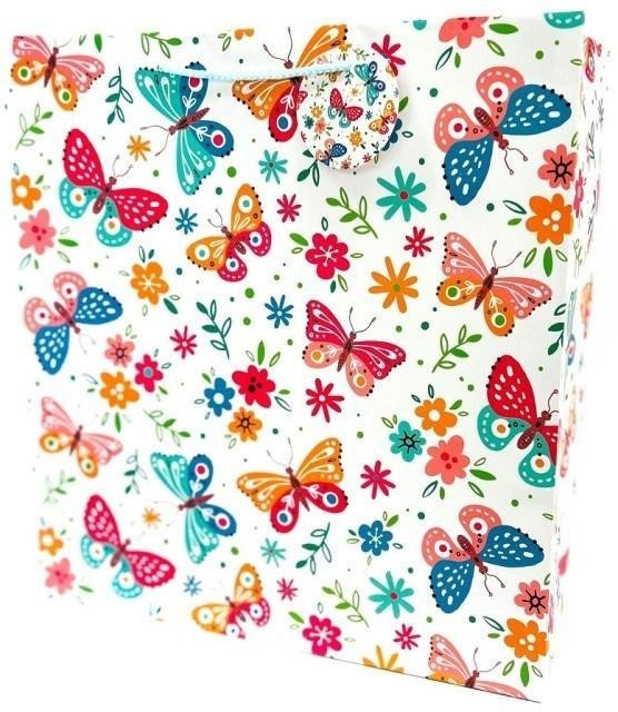 Torebka ozdobna matowa 35x37x12cm Motyle i Kwiaty