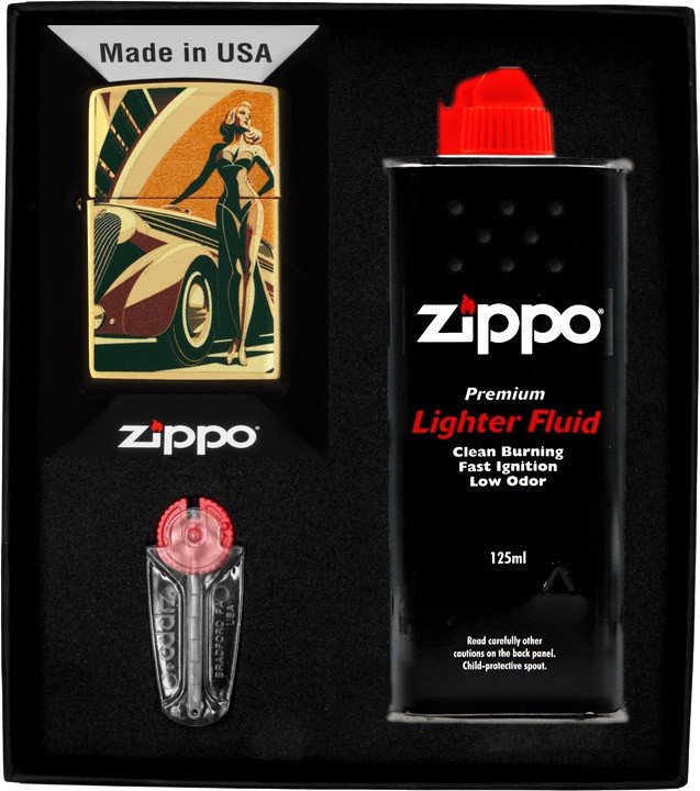Zestaw ZIPPO Zapalniczka VINTAGE CAR AND WOMEN DESIGN Prezentowy No1