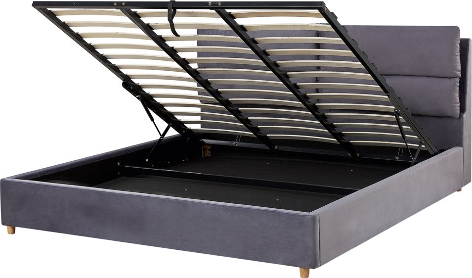 Beliani Łóżko z pojemnikiem welurowe 180 x 200 cm szare BATILLY