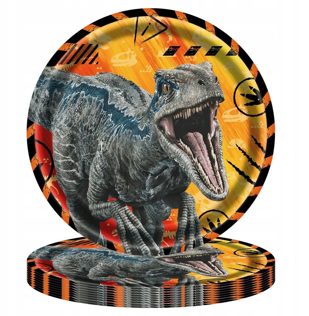 Talerzyki Jednorazowe DINOZAUR Jurrasic talerze papierowe 18cm 8szt