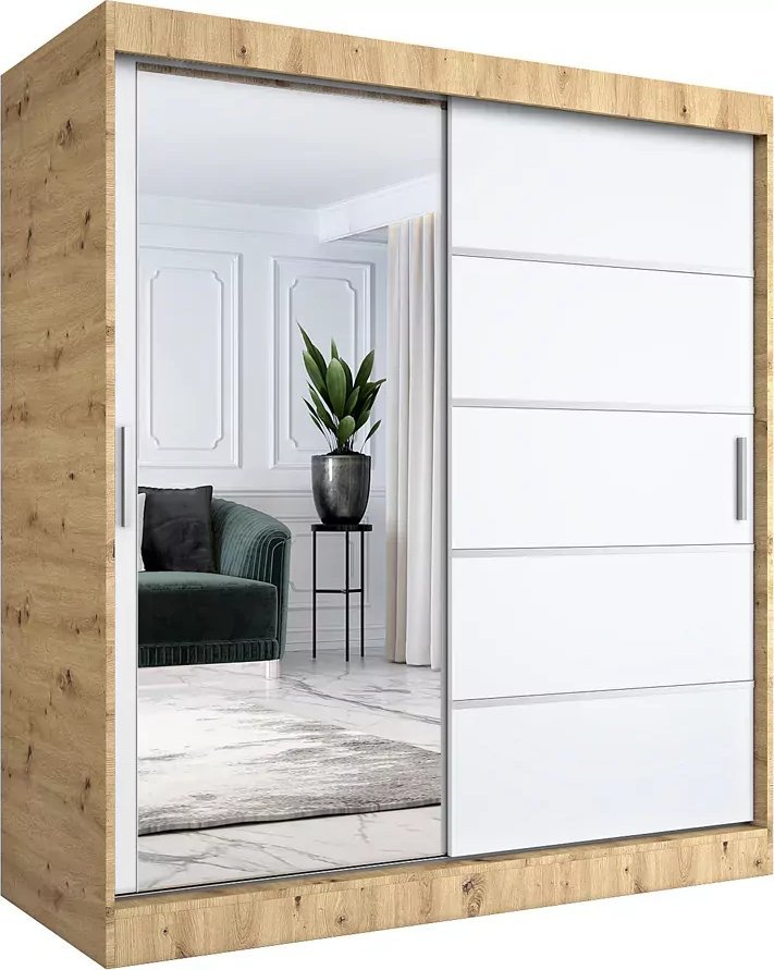 Elior Szafa przesuwna 180 cm dąb artisan + biały - Felix 5X