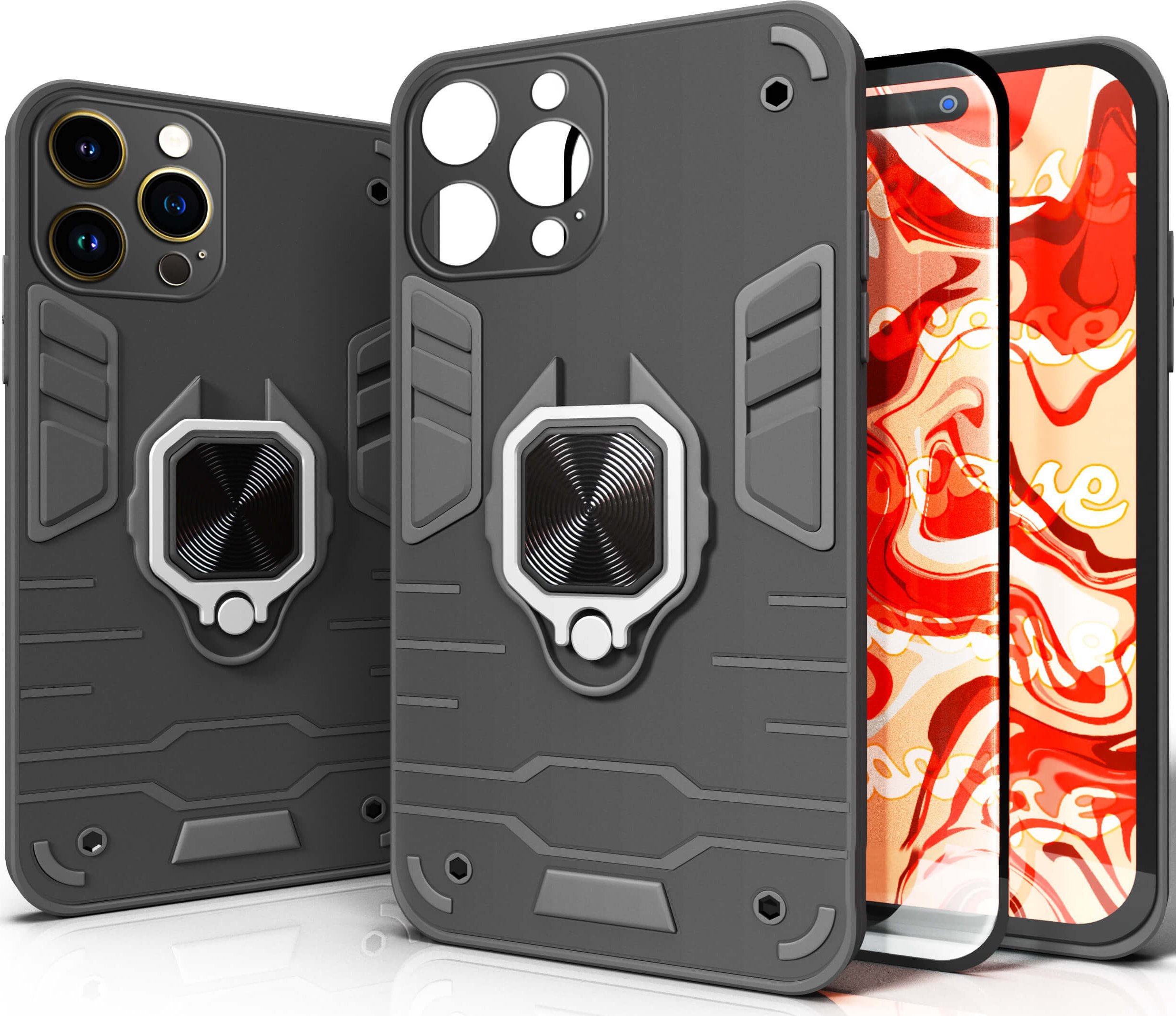 Hello Case ETUI PANCERNE DO IPHONE 14 PRO CZARNE OBUDOWA ARMOR HOLDER RING SZKŁO 9H