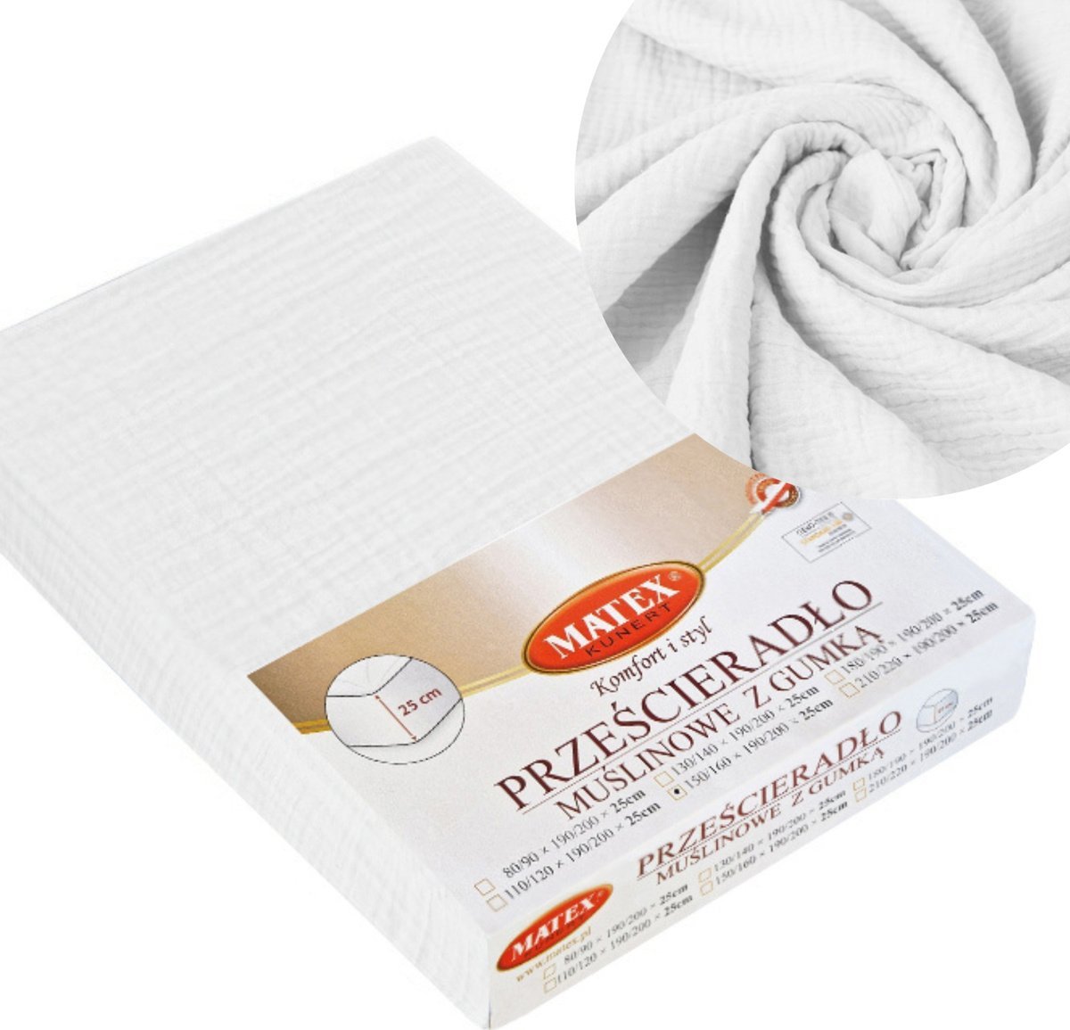 Matex Prześcieradło 90 x 200 z Gumką Matex MUSLIN 01