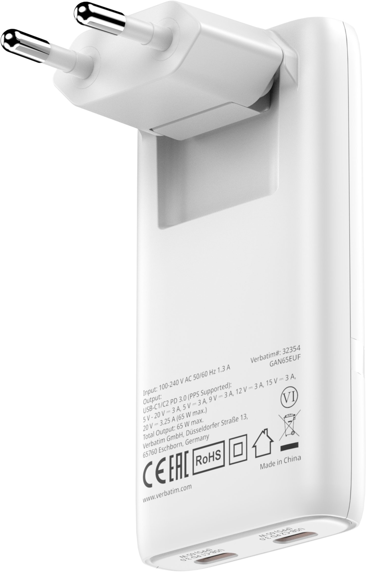 Ładowarka sieciowa Verbatim Fold n Go GaN 65W biały 32355