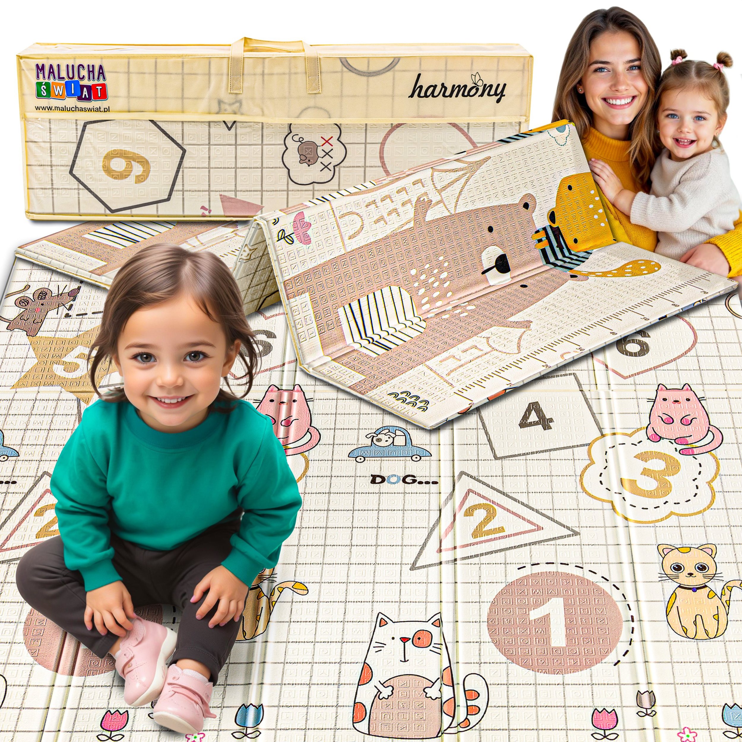 MATA PIANKOWA EDUKACYJNA SKŁADANA DLA DZIECI MISIE CYFERKI 150x200