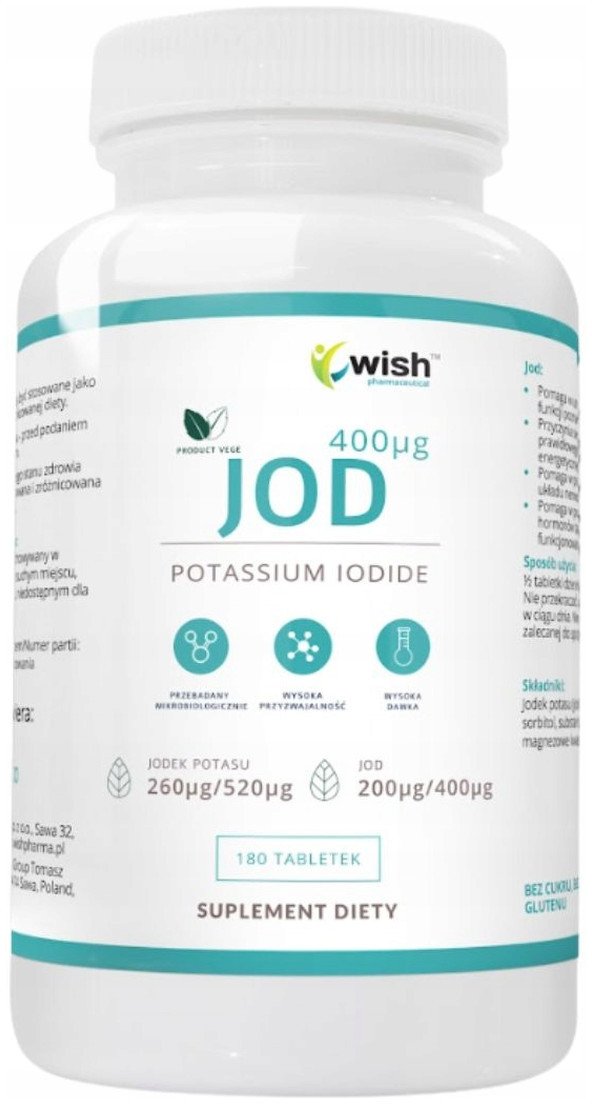Wish Pharmaceutical Jodek Potasu 400mcg suplement diety 180 tabletek