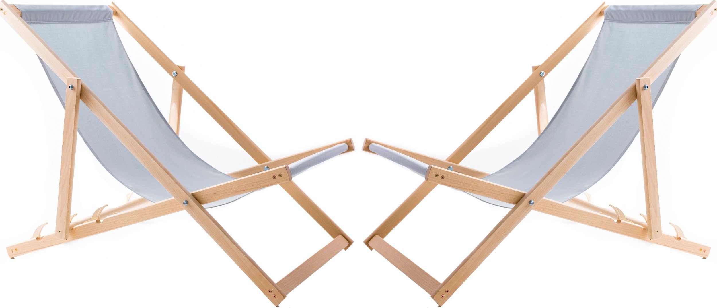 2X LEŻAK PLAŻOWY OGRODOWY DREWNIANY SKŁADANY WOODOK jasno-szara tkanina