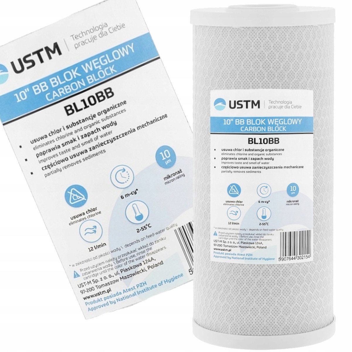 USTM wkład ze spiekanego węgla aktywowanego (bloki węglowe) 10"BB BL10BB