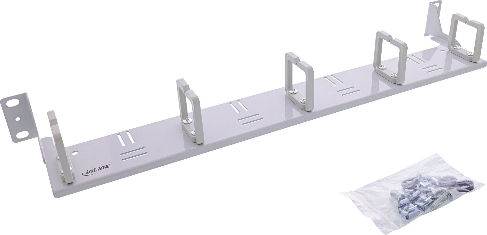 InLine® 19" Kabelführungspanel, 5 Kunststoffbügel horizontal, RAL 7035, grau
