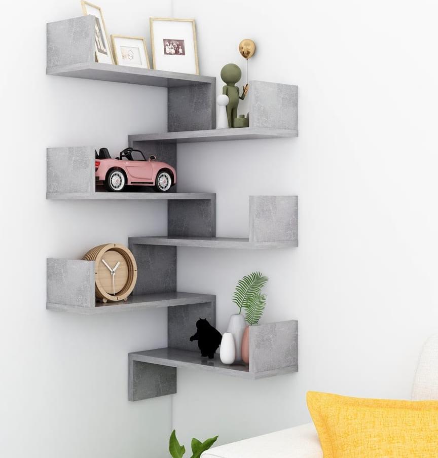 vidaXL vidaXL Półki ścienne narożne, 2 szt., szarość betonu, 40x40x50 cm