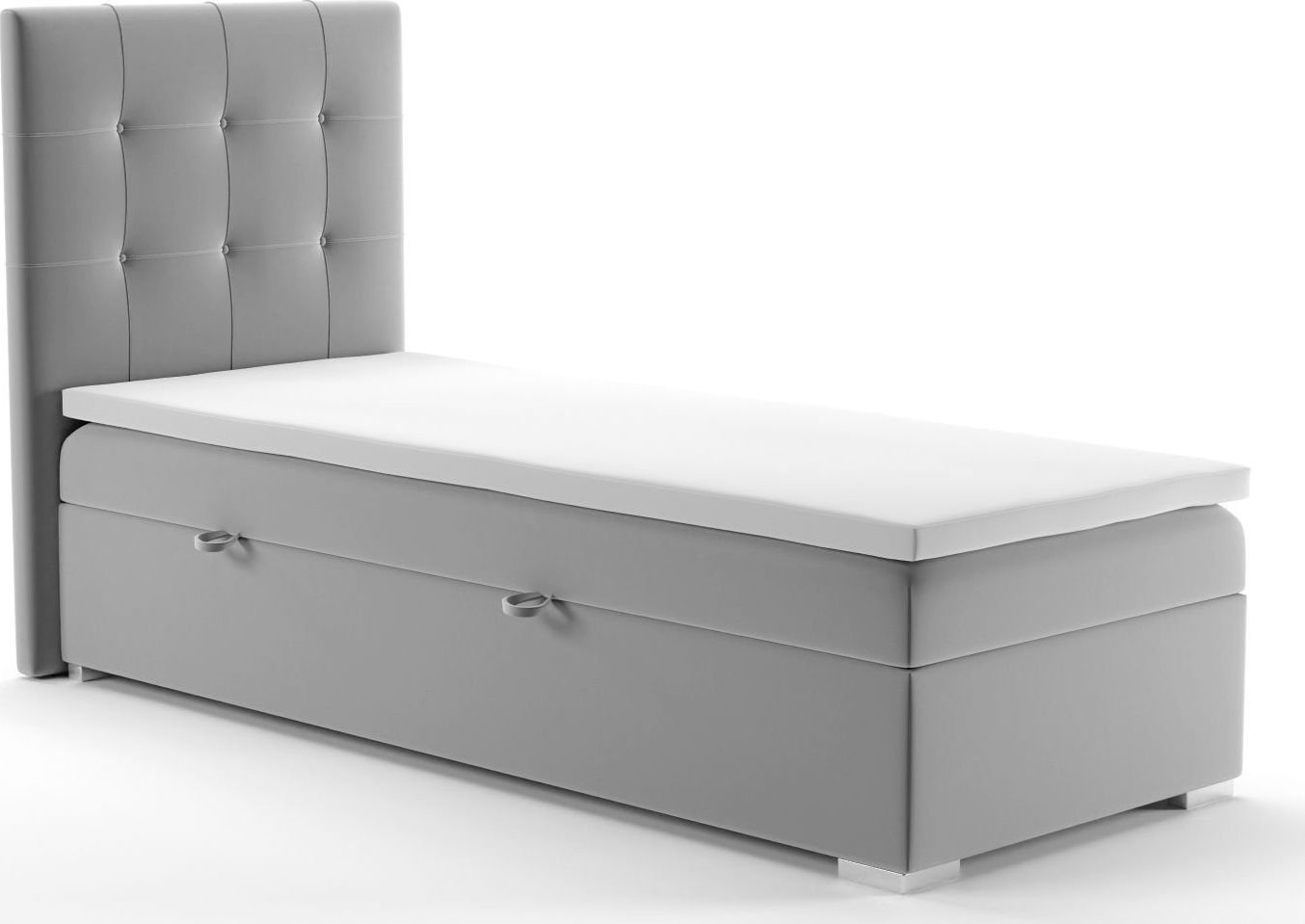 LAVERTO Łóżko kontynentalne JAGULA 90x200 szare velvet z pojemnikiem