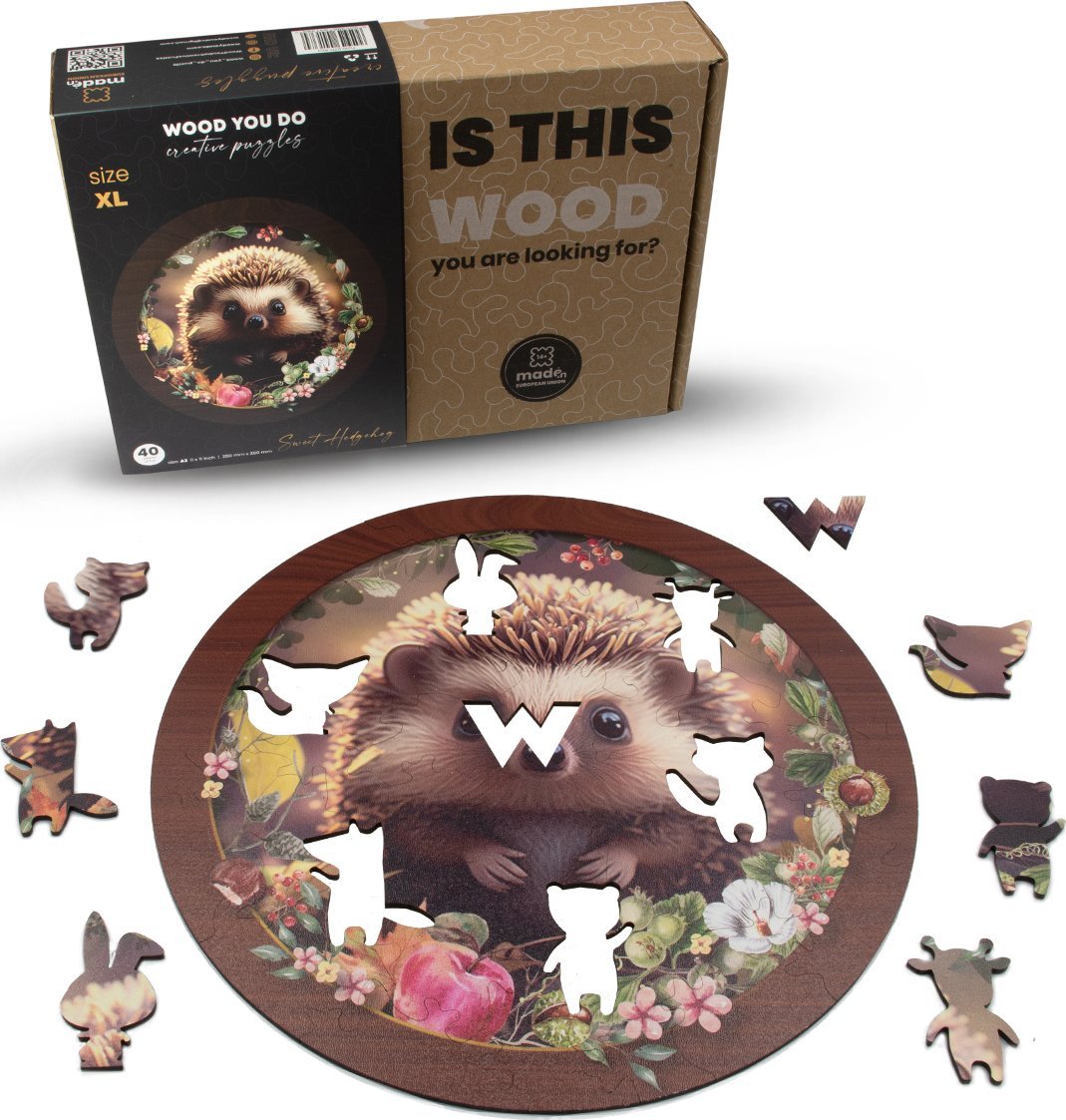 WOOD YOU DO Puzzle drewniane Jeżyk | Hedgehog | 40 elementów | XL