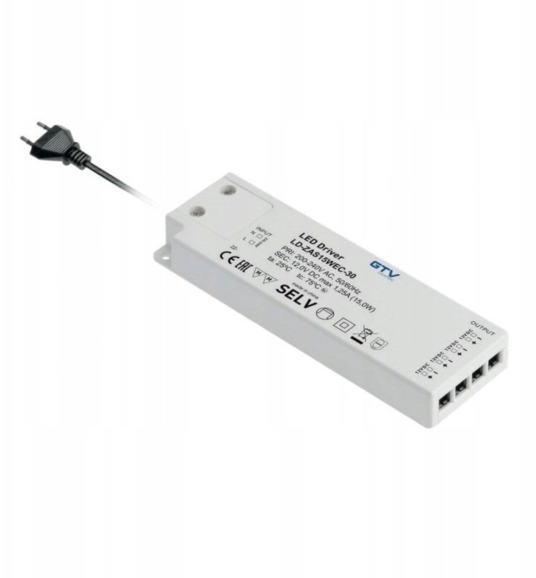 Zasilacz LED SLIM EASY CLICK 12V,30W, input 220-240VAC, IP20, wym.160x50x18 mm z mini amp i przewode