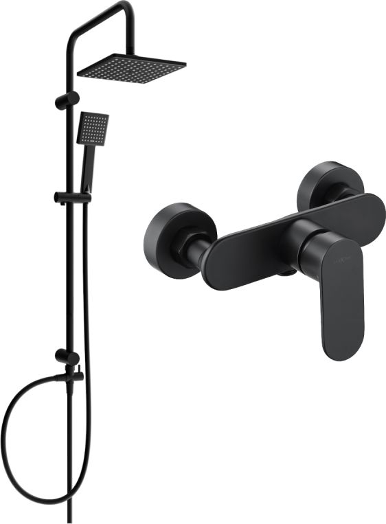 Zestaw prysznicowy Mexen Mexen Tord zestaw prysznicowy natynkowy z deszczownicą i baterią prysznicową Milo, czarny - 71340200-70