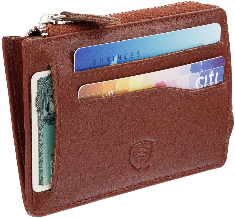 Mały skórzany portfel na karty zamykany na zamek (Brązowy) Uniwersalny