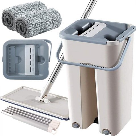 MOP PŁASKI DWUKOMOROWY WIADRO Z WYCISKACZEM WKŁADY